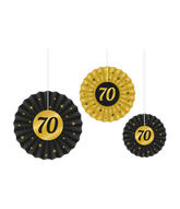 Papieren Waaiers 70 Jaar Zwart Goud 3-delig